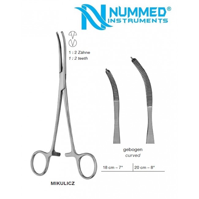 Mikulicz Forceps, Curved, 1x2 Teeth Mikulicz Forceps, Curved, 1x2 Teeth
